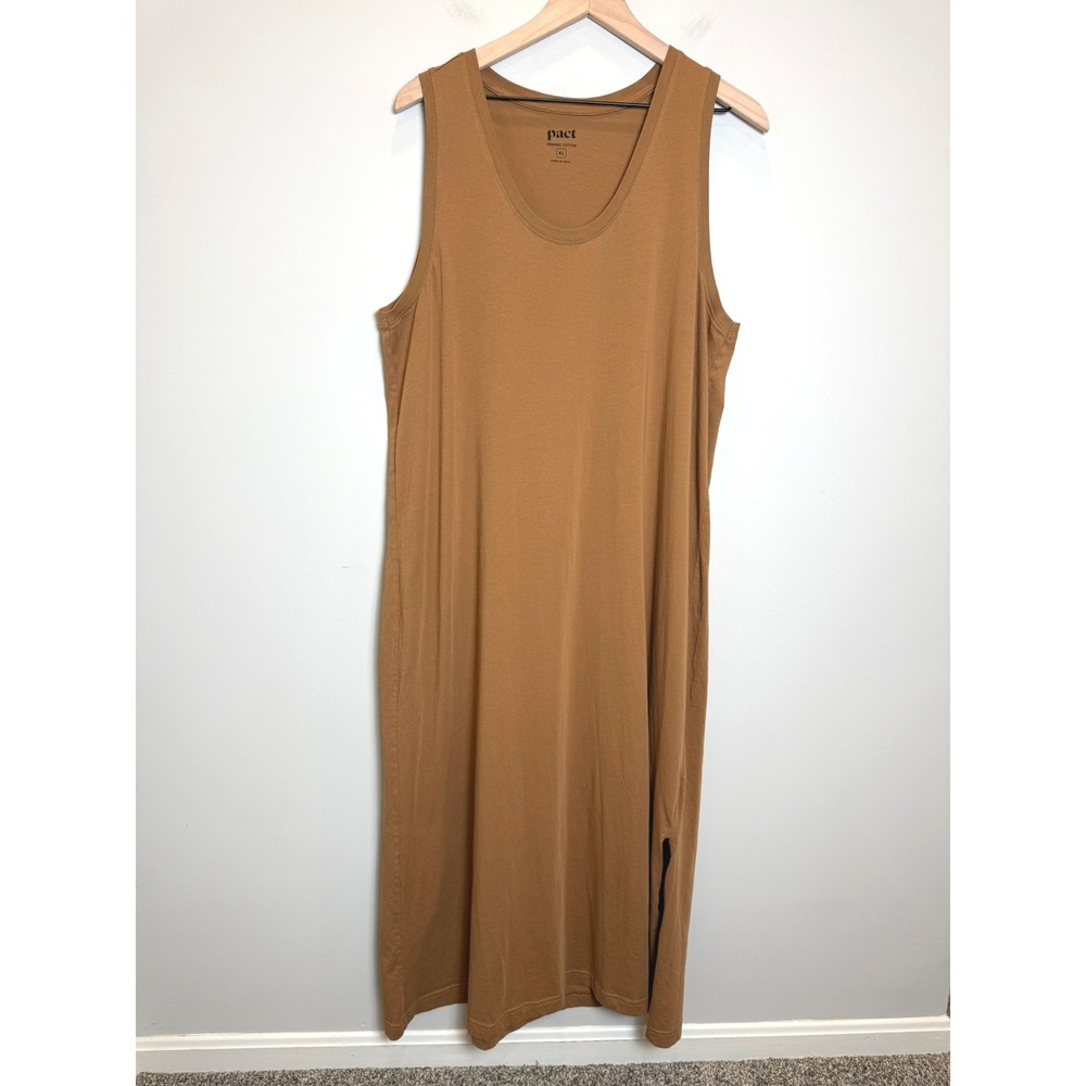 Pact 100% Organic Cotton Camel Brown Tank Long Maxi Dress Jersey Pullover XL